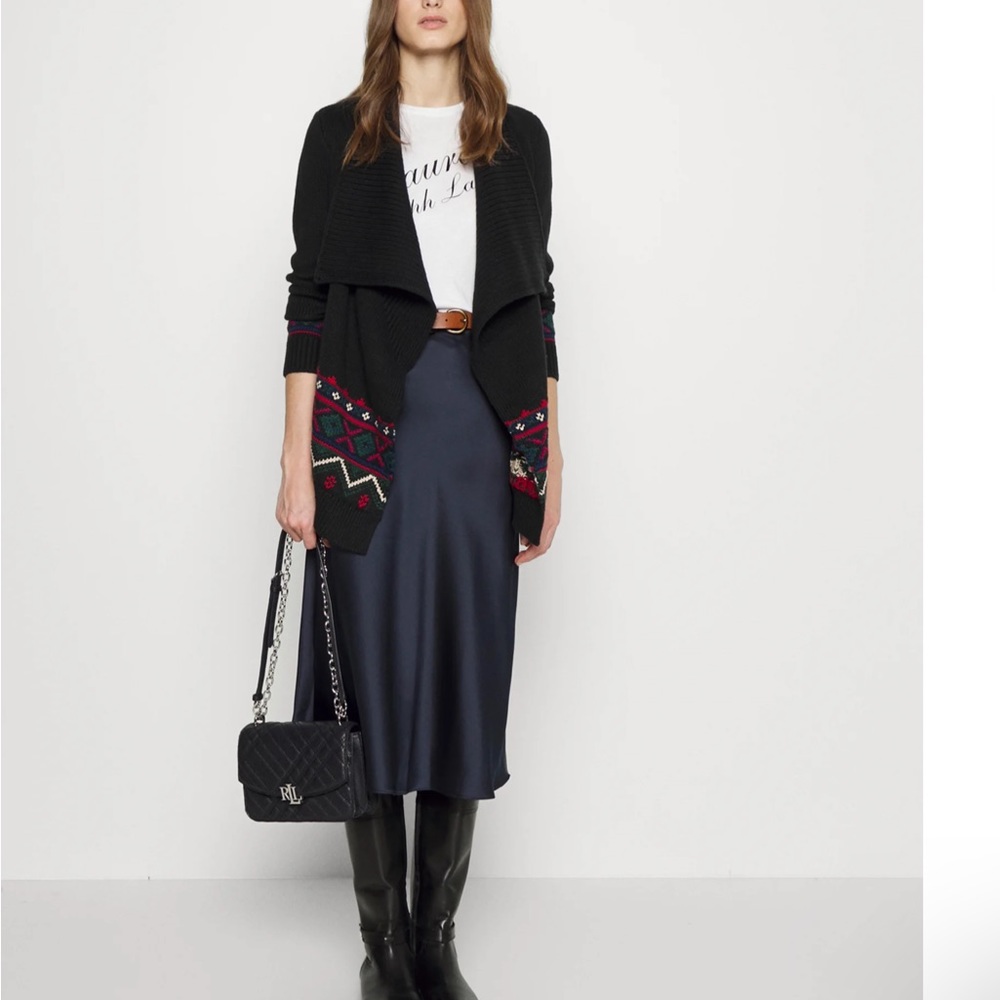 Lauren Ralph Lauren Black Erindaria Aztec/ Fair Isle cardigan - Picture 2 of 7